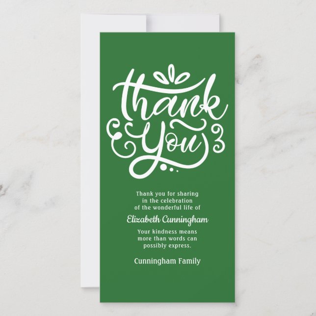 Moderne Cursive-Calligrafy-Memorial Dankeskarte (Vorderseite)