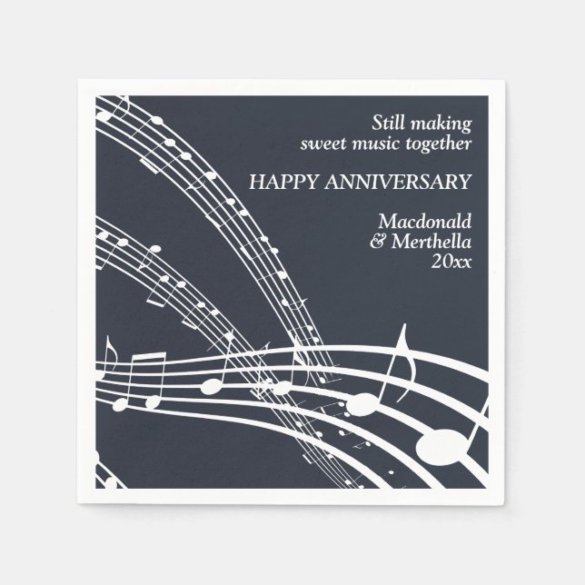 Moderne Custom Blue SWEET MUSIC Happy Jubiläum Serviette (Vorderseite)