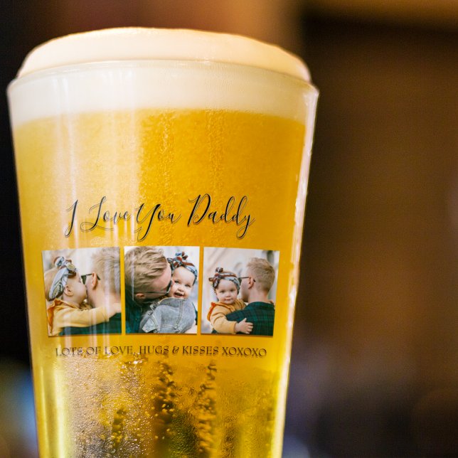Moderne Custom I Liebe You Daddy | 3 Foto Bier Glas (Von Creator hochgeladen)