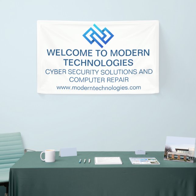 Moderne Cybersicherheits-Computer-Technologieunter Banner (Messeveranstaltung)