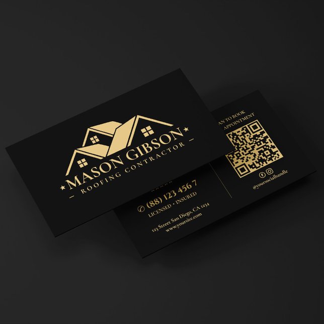 Moderne Dachdecker-Dachdecker-Logo Schwarz Visitenkarte (Modern Roofer Roofing Contractor Logo Black Business Card
)