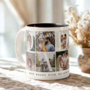 Moderne Daddy Collage, 10 Foto Grid, Geschenk für  Zweifarbige Tasse