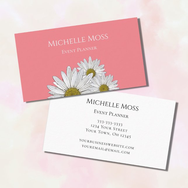 Moderne Daisies floral Trendy Pink Business Card Visitenkarte (Von Creator hochgeladen)