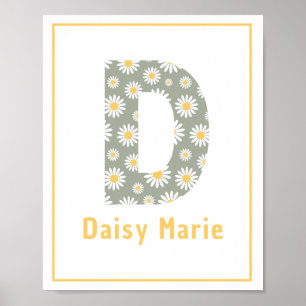 Moderne Daisies Letter D Custom Kinderzimmer Print Poster