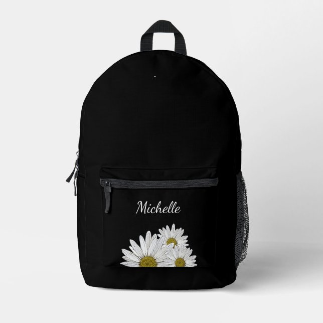 Moderne Daisies Niedliche Blume Schwarz-weiß Bedruckter Rucksack (Vorderseite)