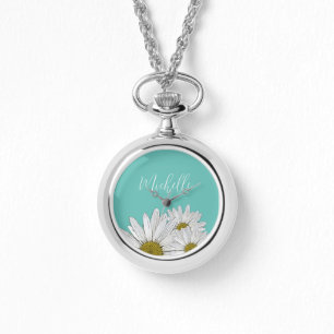 Moderne Daisies Trendy Aquamarin floral Botanical Armbanduhr