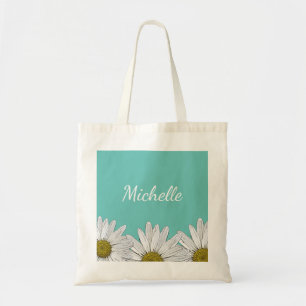 Moderne Daisies Trendy Aquamarin Green Floral Tragetasche