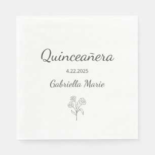 Moderne Daisy Quinceañera Elegant Gray Typografy Serviette