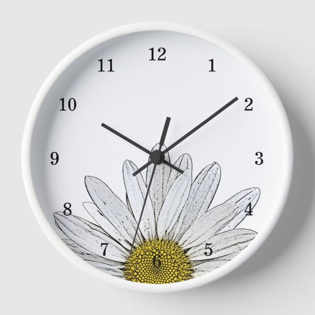 Moderne Daisy Rustic Country Floral Clock Uhr (Vorderseite)