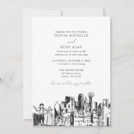 Moderne Dallas Texas Skyline Black & White Wedding Einladung