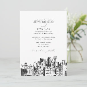 Moderne Dallas Texas Skyline Black & White Wedding Einladung