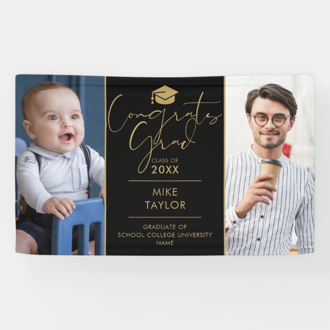 Moderne damals und heute 2 Foto Graduierungspartei Banner (Horizontal)