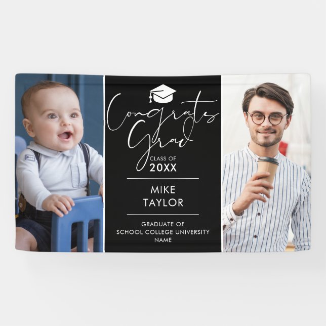 Moderne damals und heute 2 Foto Graduierungspartei Banner (Horizontal)