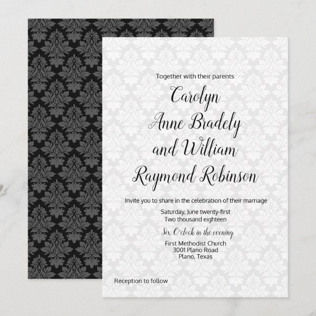 Moderne Damask Hochzeitseinladung Einladung (Vorne/Hinten)