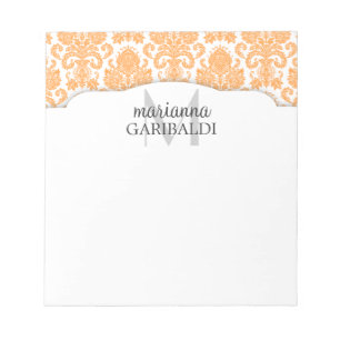 Moderne Damast Orange Personalisiert Notizblock