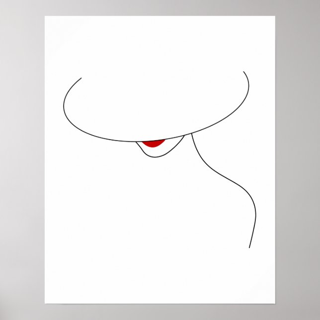 Moderne Dame mit Hut in Red Lipstick Line Art Poster (Vorne)