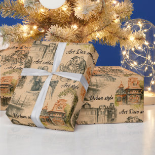 moderne Damen und Häuser Geschenkpapier