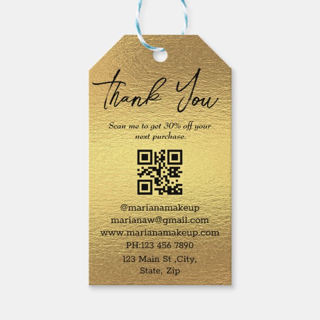 Moderne Dankeschön Business qm Code Goldfolie Geschenkanhänger (Vorderseite)