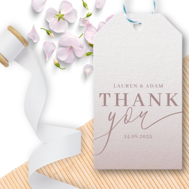 Moderne Dankeschön Calligraphy Rose Gold Wedding Geschenkanhänger (Von Creator hochgeladen)