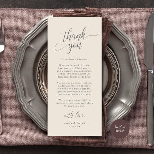 Moderne Dankeskarte für den Hochzeitsdinner-Tisch Programm