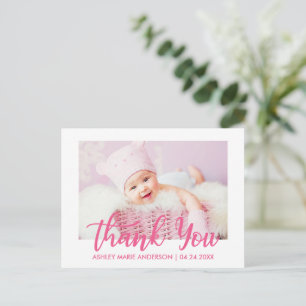 Moderne Dankeskarte für Neugeborenes Hot Pink Postkarte