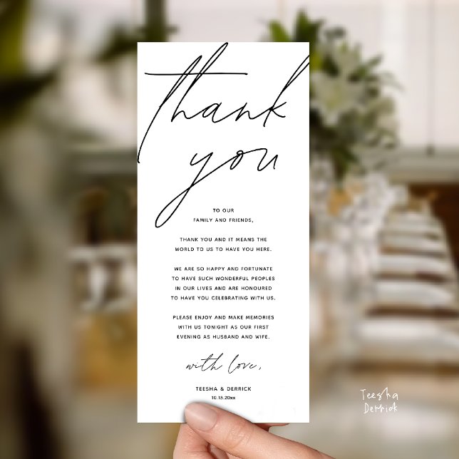 Moderne Dankeskarten für das Hochzeitsdinner Programm (Modern Wedding Reception Dinner Lunch Brunch Party Thank You Card in black and white)