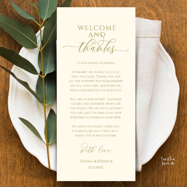 Moderne Dankeskarten für die Tischdekoration der H Programm (Modern Wedding Dinner Place Setting Thank You Card in gold yellow cream)