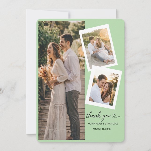 Moderne Dankeskarten-Hochzeit mit 3 Fotos Dankeskarte (Vorderseite)