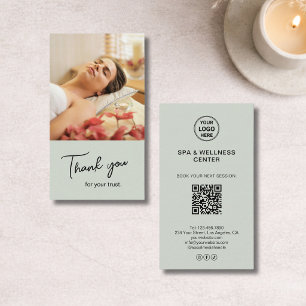 Moderne Dankeskarten im Salbeigrün für Spa und Wel Visitenkarte