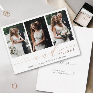 Moderne Dankeskarten mit 3 Fotos und Rose Gold Fol Folieneinladung