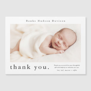 Moderne Dankeskarten mit Namen und Foto für Babys Magnetkarte