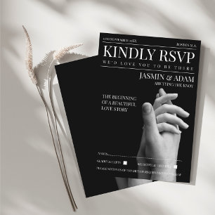 Moderne Dark Mode Zeitschrift Hochzeit RSVP Begleitkarte