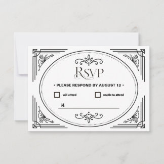 Moderne Deco Elegante schwarze Elfenbein-Hochzeits RSVP Karte