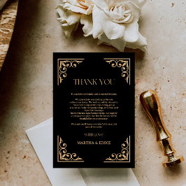 Moderne Deco | Elegante schwarze und goldene Hochz Dankeskarte