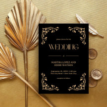 Moderne Deco | Elegante schwarze und goldene Hochz