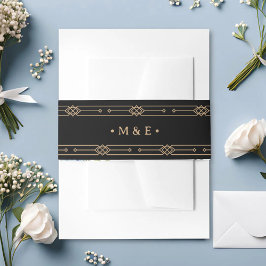 Moderne Deco | Elegante schwarze und unechte golde Einladungsbanderole