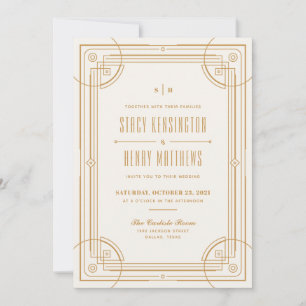 Moderne Deco-Rahmen-Hochzeitseinladung - Beige Ankündigung