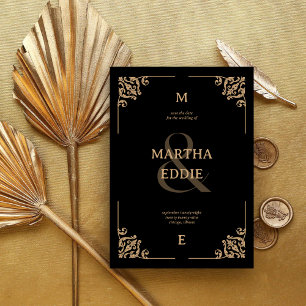 Moderne Deco   Schwarz Gold Foto Hintergrund Hochz Save The Date