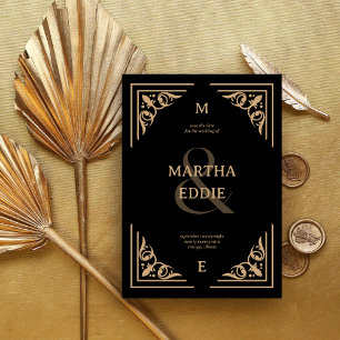 Moderne Deco Schwarz Gold Foto Hintergrund Hochz Save The Date