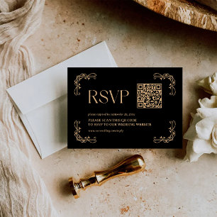 Moderne Deco Schwarz-Goldene Hochzeits-QR-Code RSVP Karte