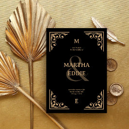 Moderne Deco | Schwarze und goldene Fotohintergrun Save The Date