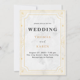 Moderne Deco | Weiße Marmor Hochzeit Einladung