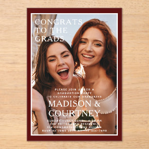 Moderne Deep Red Gingham Foto Graduation Party Acryleinladungen