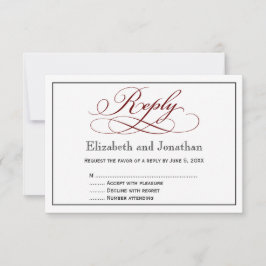 Moderne Deep Red Script Wedding Repcard RSVP Karte
