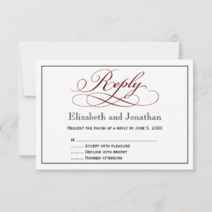 Moderne Deep Red Script Wedding Repcard RSVP Karte