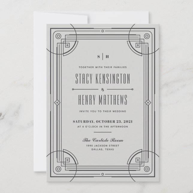 Moderne Deko Frame Wedding Einladung - Grau (Vorderseite)