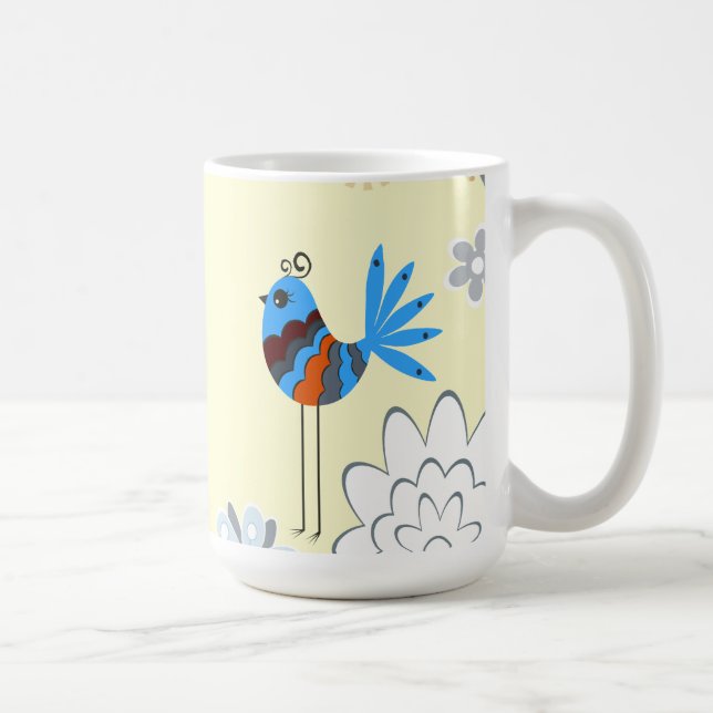 Moderne dekorative Blauvögel Tasse (Rechts)