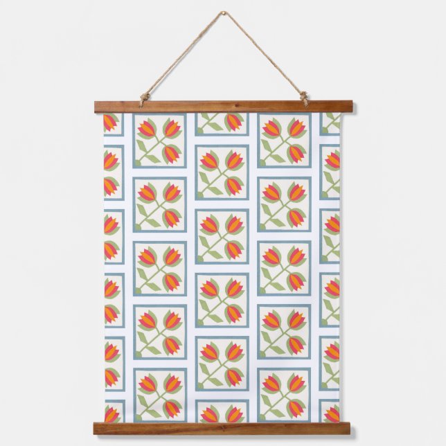 Moderne Dekorative Blumenmuster Wandteppich Mit Holzrahmen (Vorderseite)