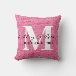 Moderne dekorative Burlap White Monogram Wedding Kissen
