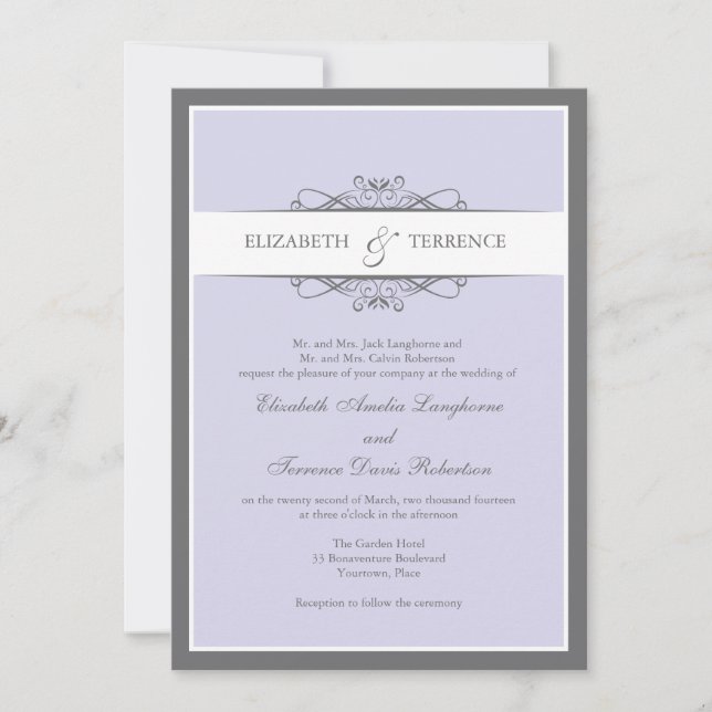 Moderne Dekorative Lilac Hochzeit Einladung (Vorderseite)